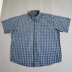 CAT Caterpillar button down shirt men's size XXL white blue check  pattern